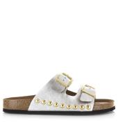 DWRS Label Dwrs malibu metallic leer | sil slippers met gesp dames