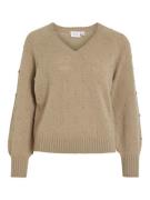 Vila vituli l/s v-neck gliter knit top/p 14098057 savannah tan