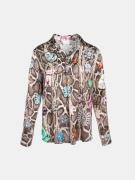 Mucho Gusto Zijden blouse blouse livorno beige met slangenprint en kle...