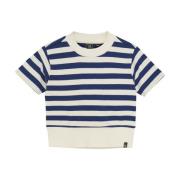 Indian Blue Zomer t-shirt s/s meisjes navy cropped gestreept rib