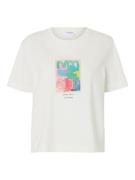 Selected Femme slfessential ss boxy printed tee 16097303 snow white