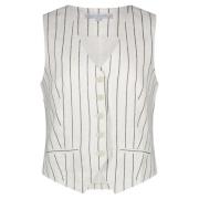 Red Button Linen stripe